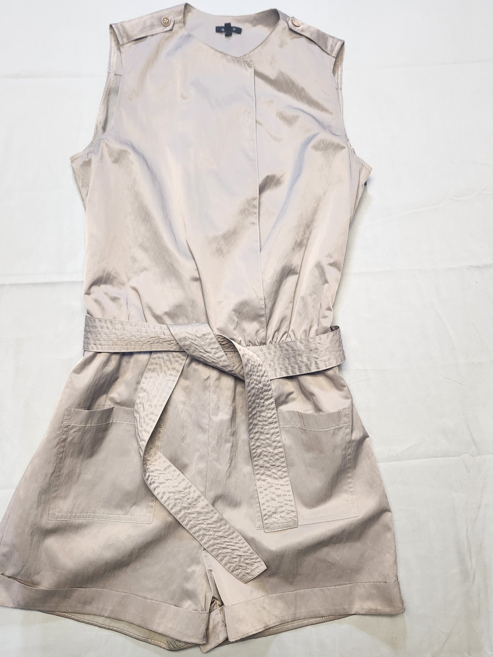Azulu Women Light Beige Cargo Utility Zip Front Belted Shorts Romper Size 8